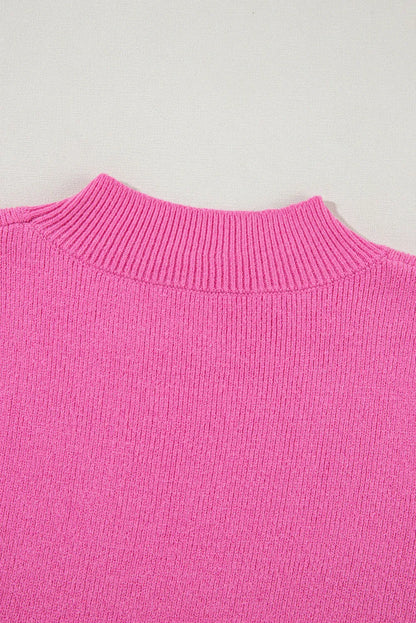 Pink Ribbed Knit Contrast Sleeve Sweater Top - Chic Meadow Boutique 