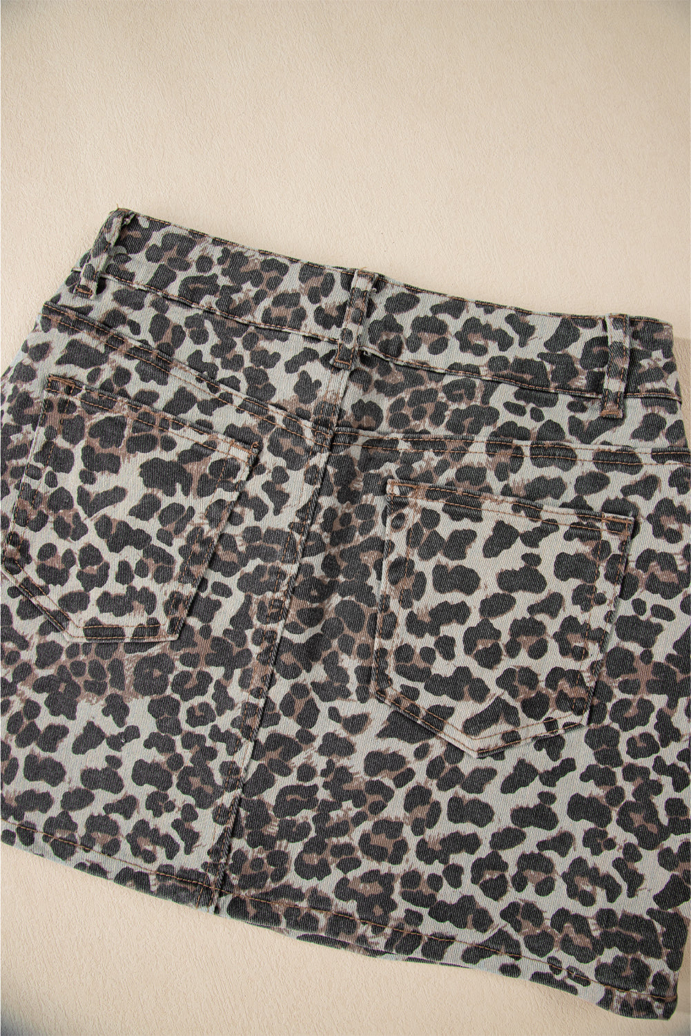 Khaki Leopard Denim Mini Skirt