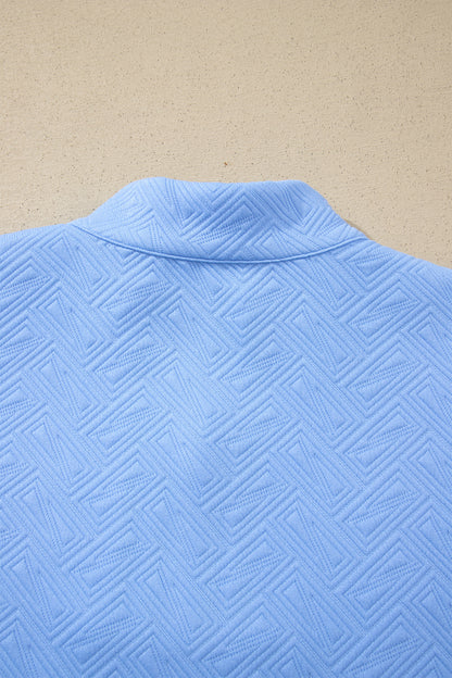 Myosotis Stylish Textured Stripe Trim Split Neck Puff Sleeve Top