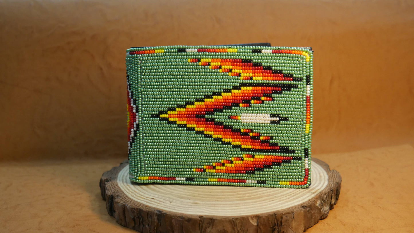 Green Handmade Beaded Bifold Wallet Gift of Men Gift for her