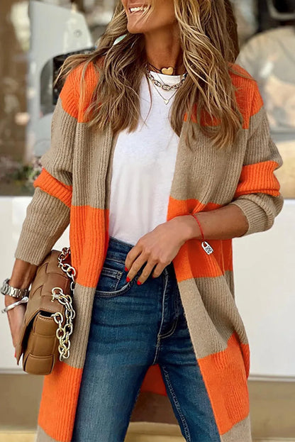 Orange Colorblock Ribbed Knit Cardigan - Chic Meadow Boutique 