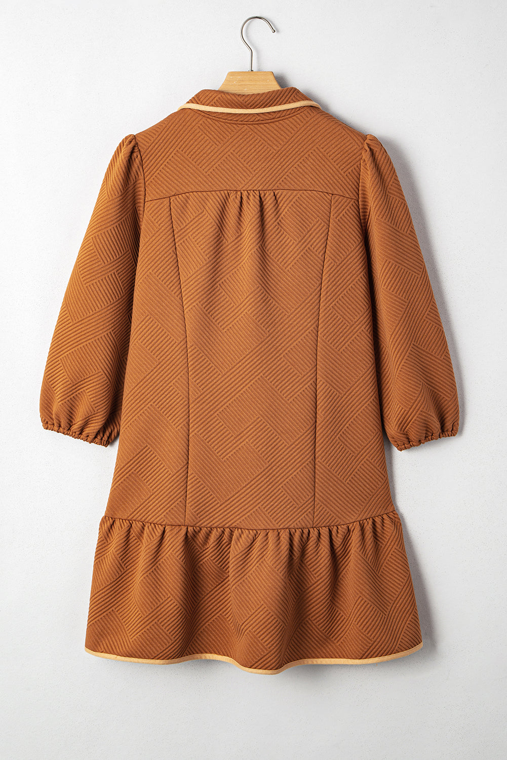 Desert Gold Quarter Zip Collar Bracelet Sleeve Textured Mini Dress