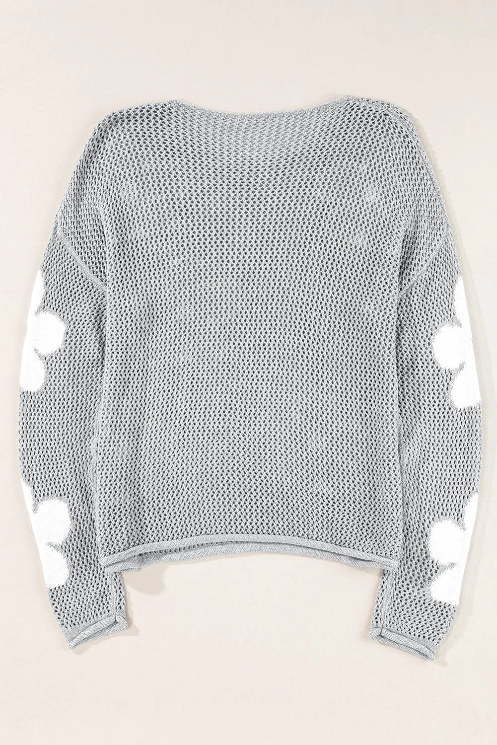 Light Grey Big Flower Hollowed Knit Drop Shoulder Sweater - Chic Meadow Boutique 