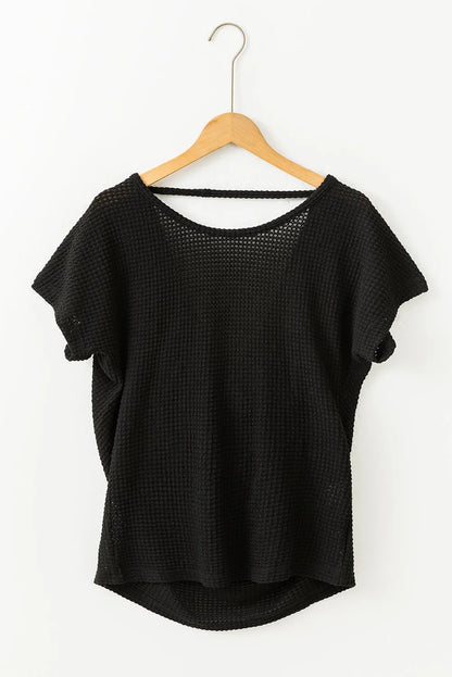 Black Draped Open Back Textured Tee - Chic Meadow Boutique 