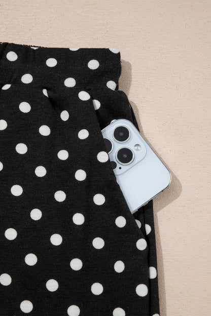 Black Polka Dot Drawstring Casual Mini Skort