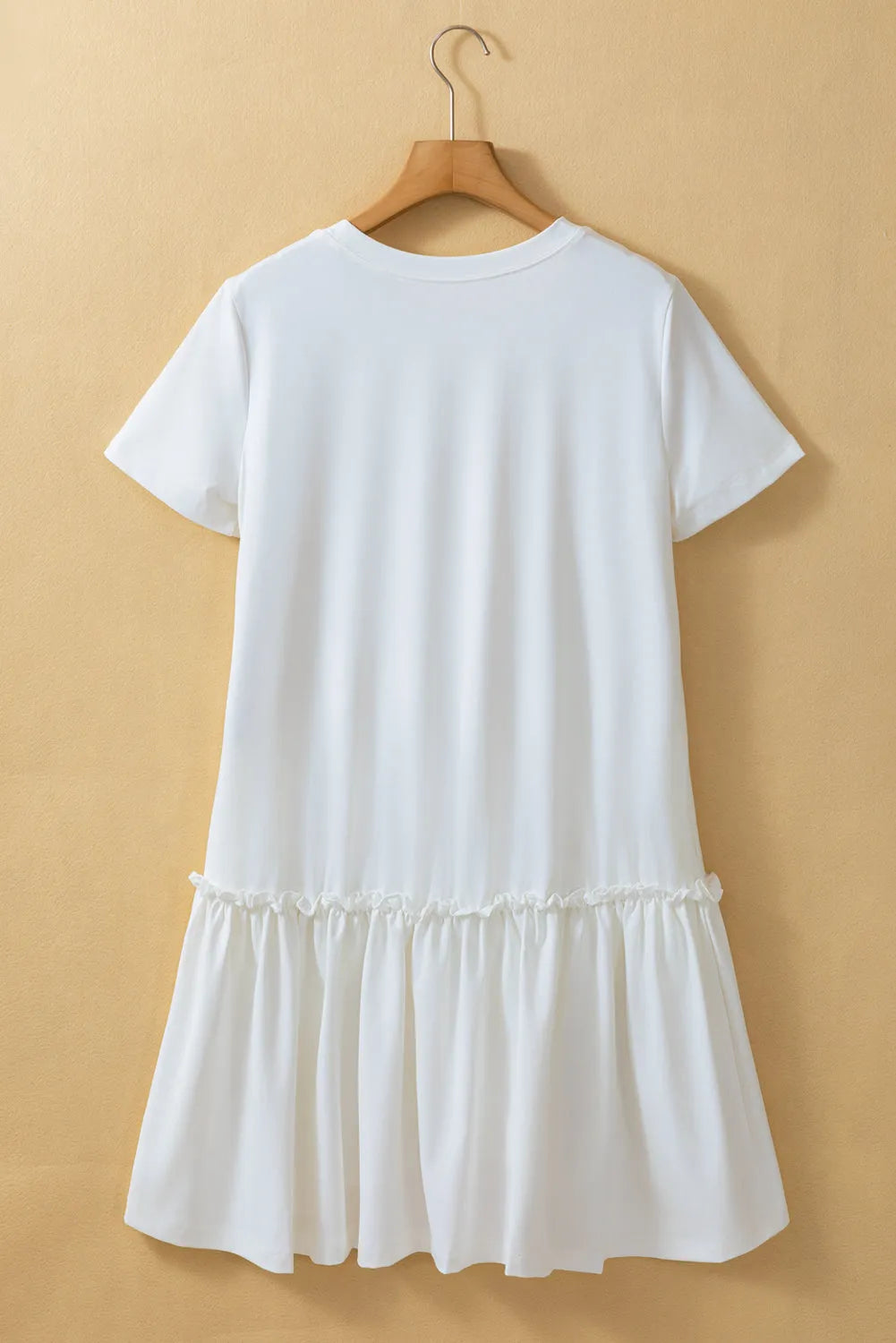 White Frilly Splicing Hem Short Sleeve Casual Dress - Chic Meadow Boutique 