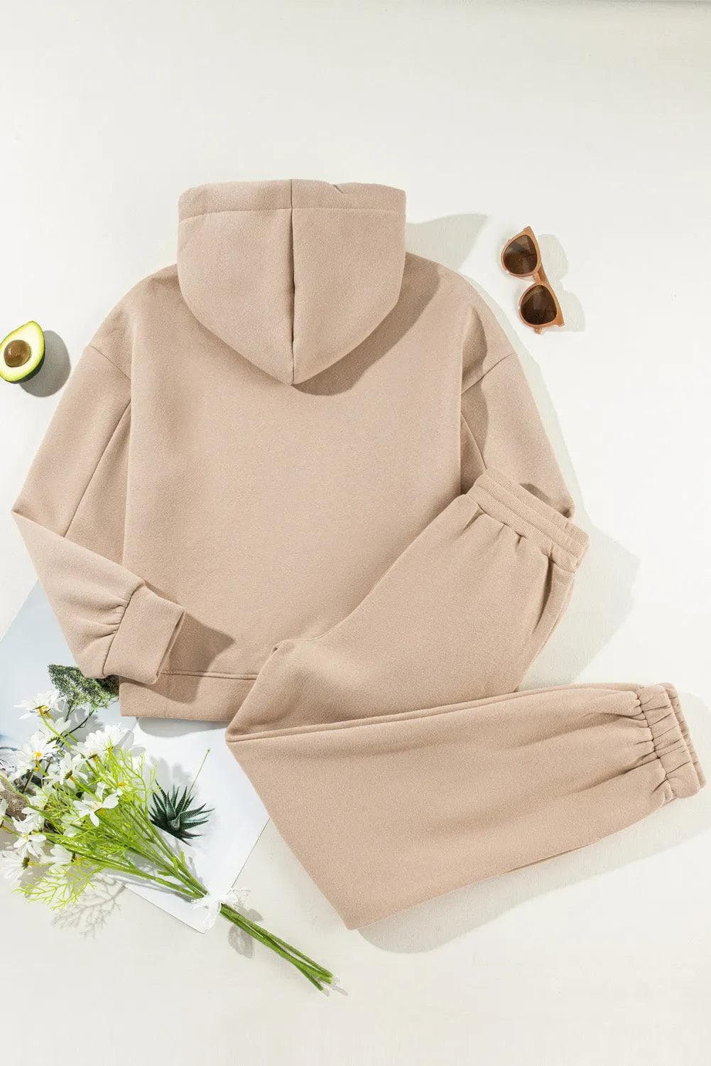 Two Piece Sets/Pant Sets Pale Khaki Chunky Two-piece Hooded Sweatsuit