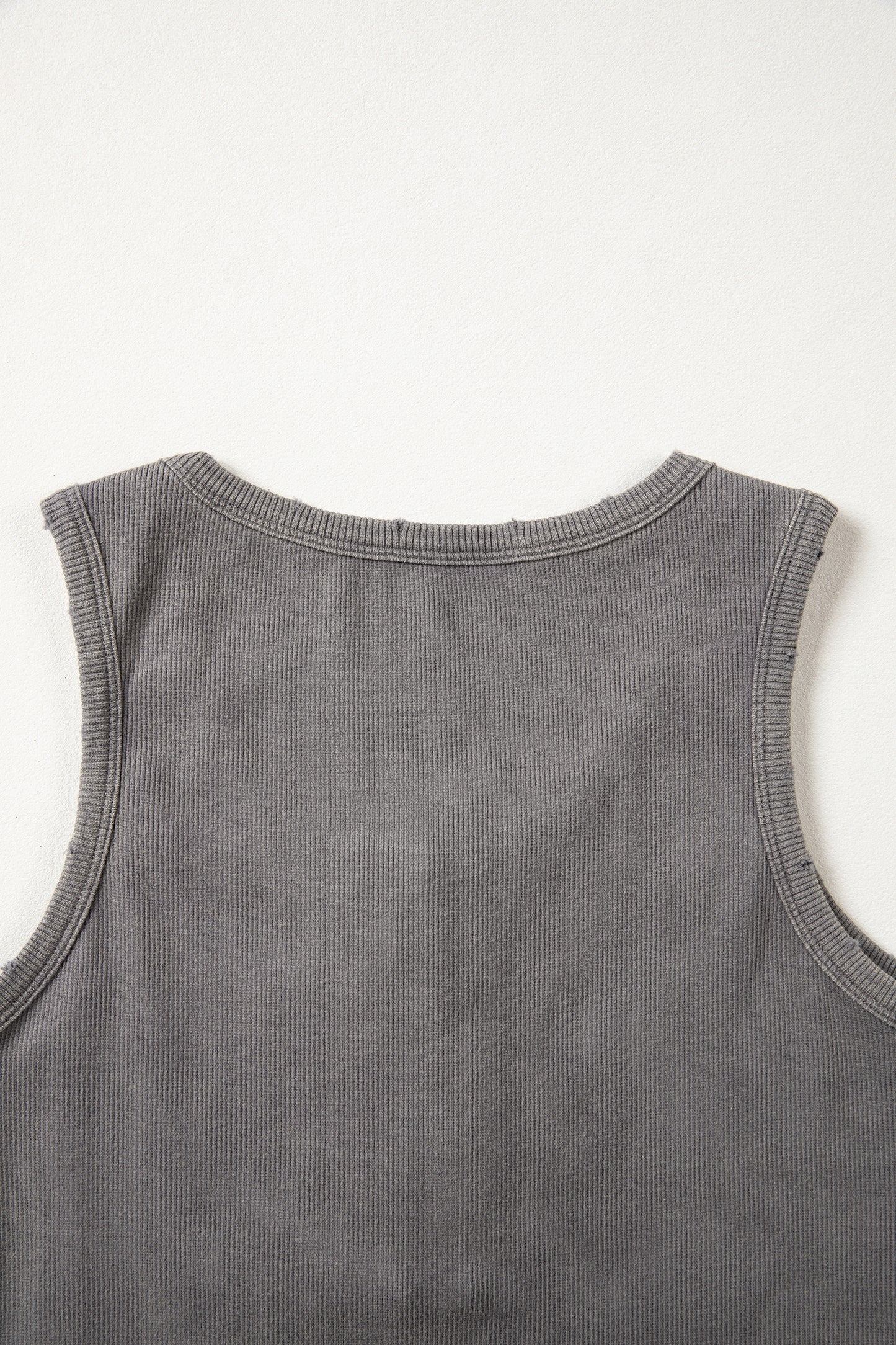 Medium Grey Vintage Distressed Ribbed Mineral Wash Tank Top