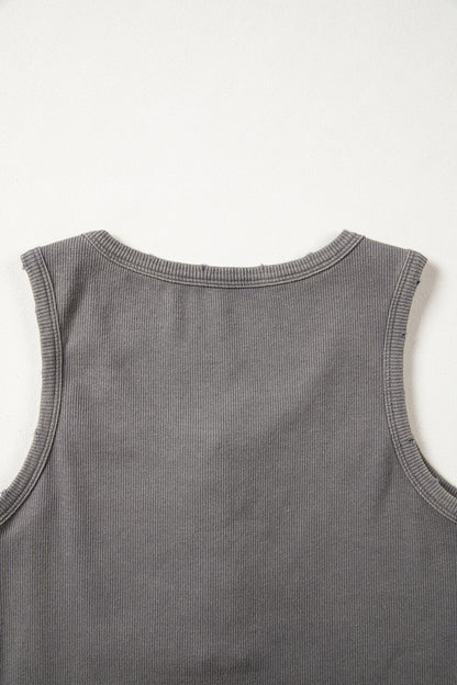 Medium Grey Vintage Distressed Ribbed Mineral Wash Tank Top