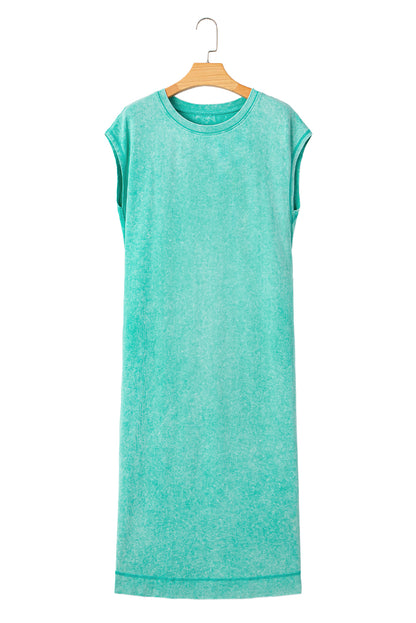 Clearly Aqua Mineral Wash Pocketed T-shirt Long Dress