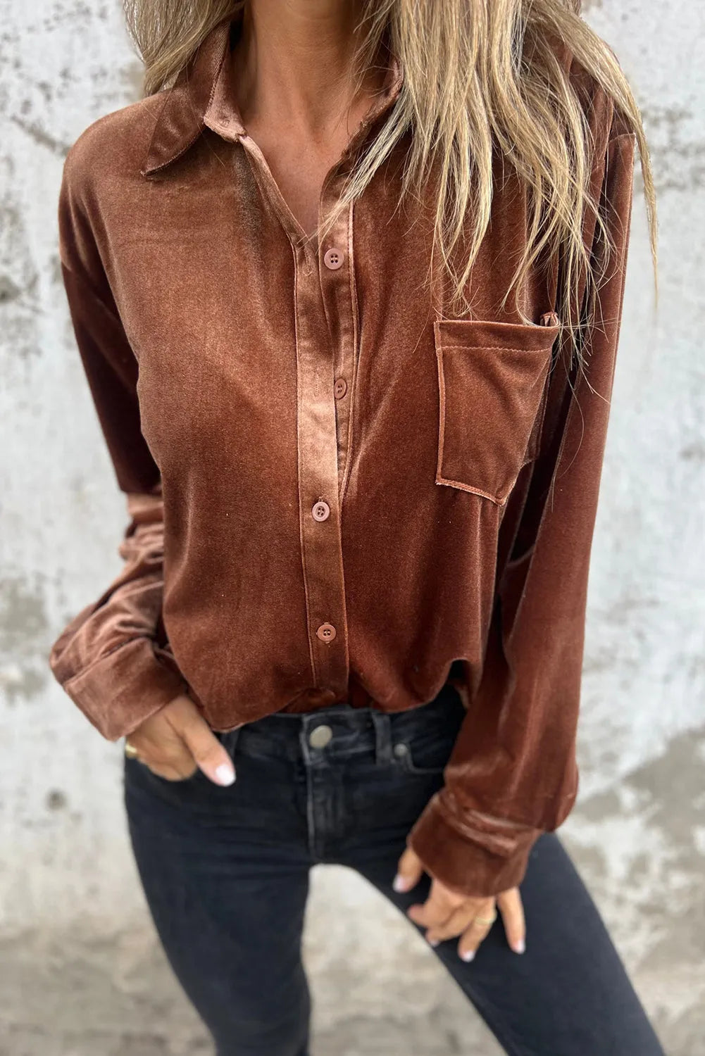 Chestnut Chest Pocket Velvet Shirt - Chic Meadow Boutique 