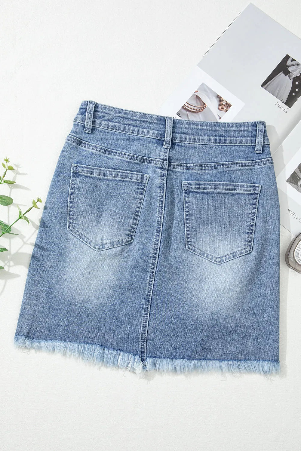 Beau Blue Shimmer Heart Pattern Distressed Denim Mini Skirt - Chic Meadow Boutique 