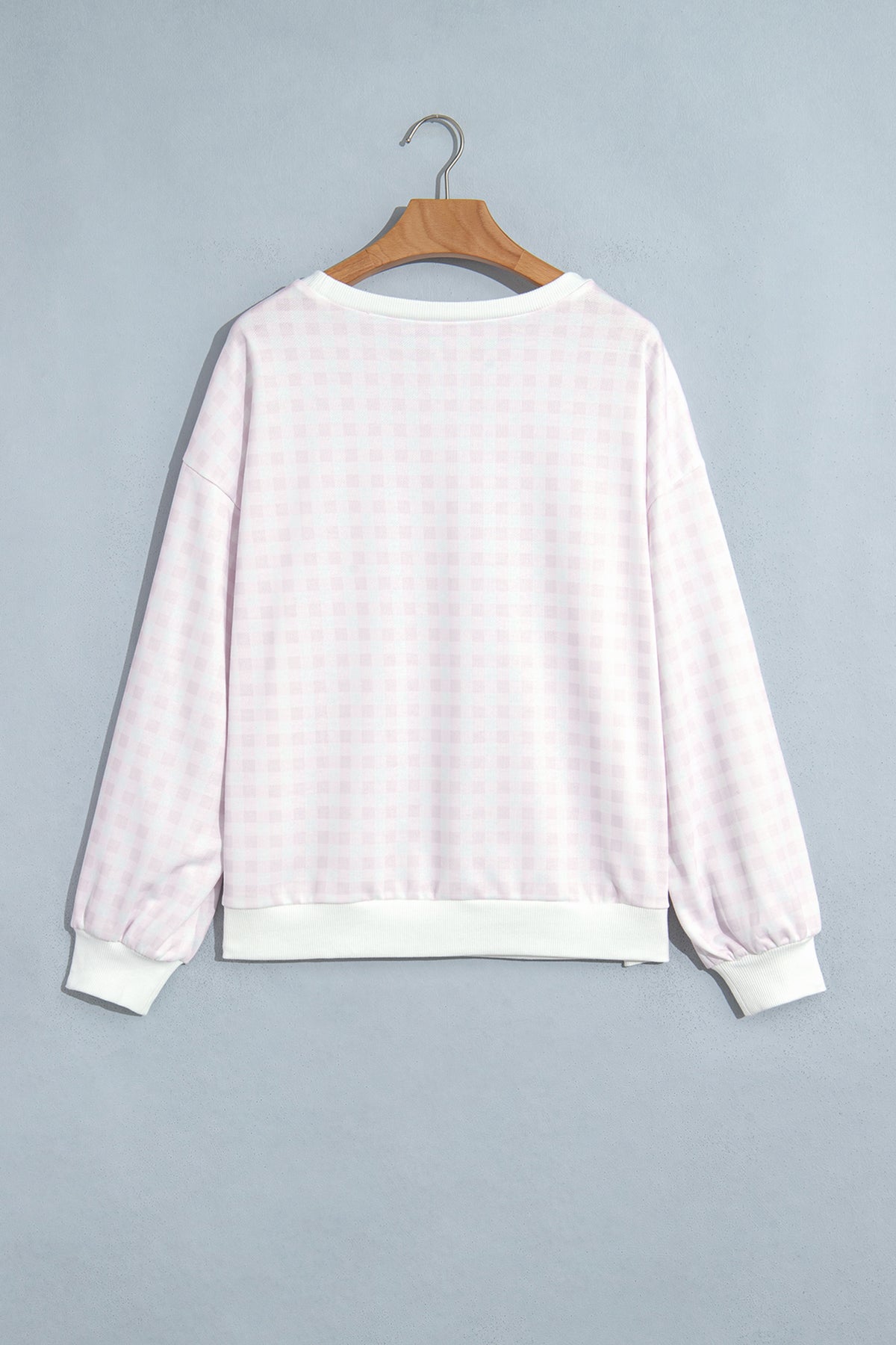 Pink Plaid Round Neck Long Sleeve Sweatshirt