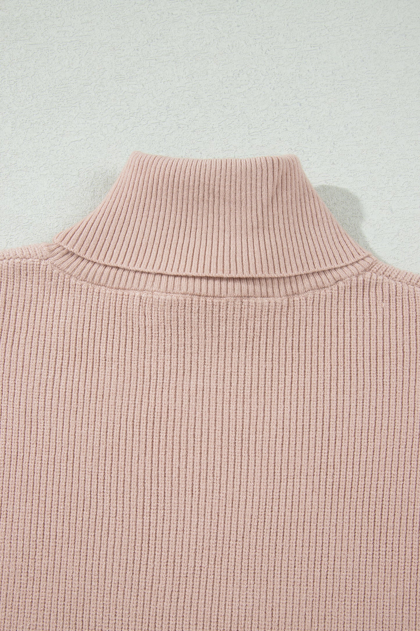 Light French Beige Sleeveless High Neck Knit Split Hem Shift Silhouette Wool Sweater Vest