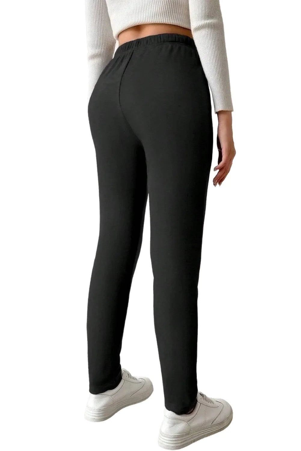 Black Thermal Lined Drawstring High Waist Leggings - Chic Meadow Boutique 