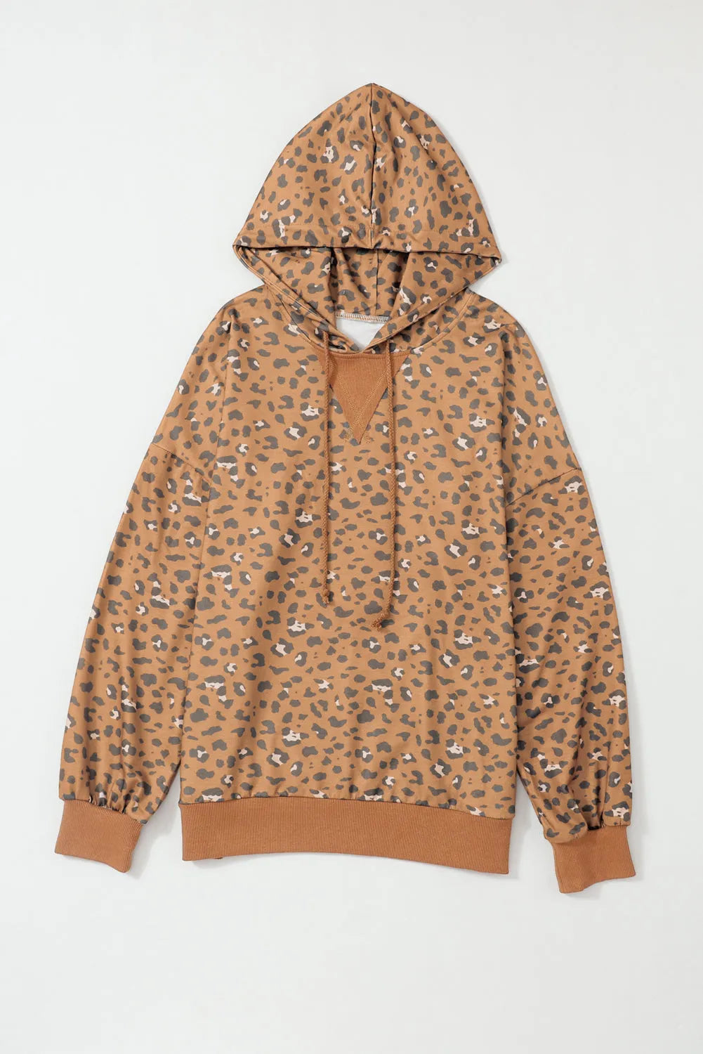 Leopard Long Sleeve Drawstring Cropped Hoodie - Chic Meadow Boutique 