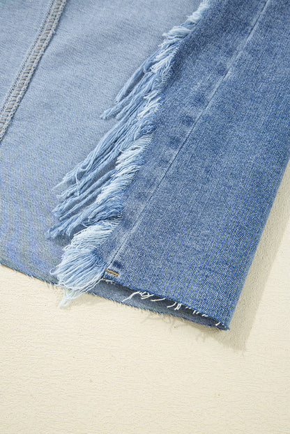 Myosotis Irregular Distressed Bottom Denim Midi Skirt