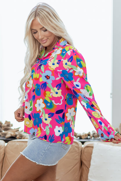 Rose Flower Bomb V Neck Blouse