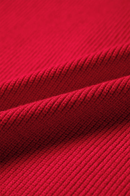 Fiery Red Bow Embroidered Graphic Ribbed Sweater Top