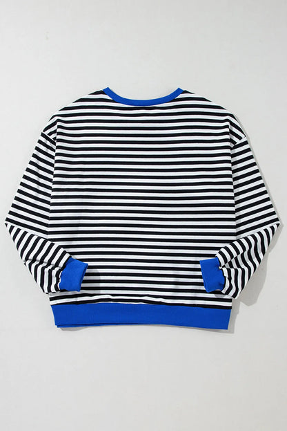 Black Stripe Oversized Contrast Trim Pullover Sweatshirt - Chic Meadow Boutique 