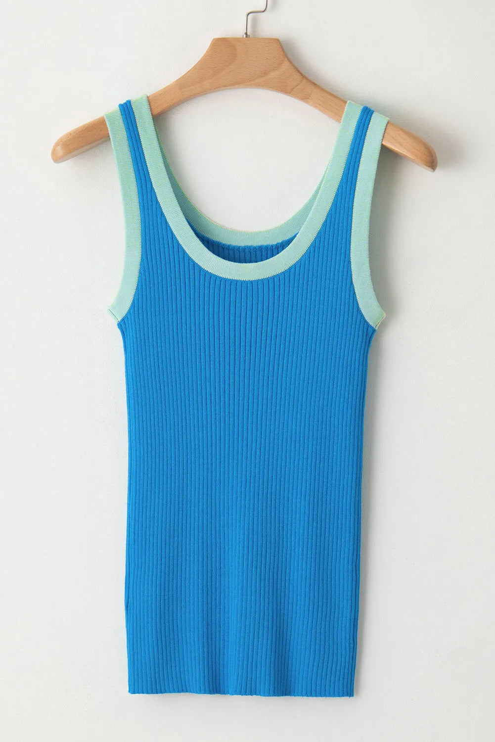 Blue Colorblock Edge Ribbed Knit U Neck Tank Top - Chic Meadow Boutique 