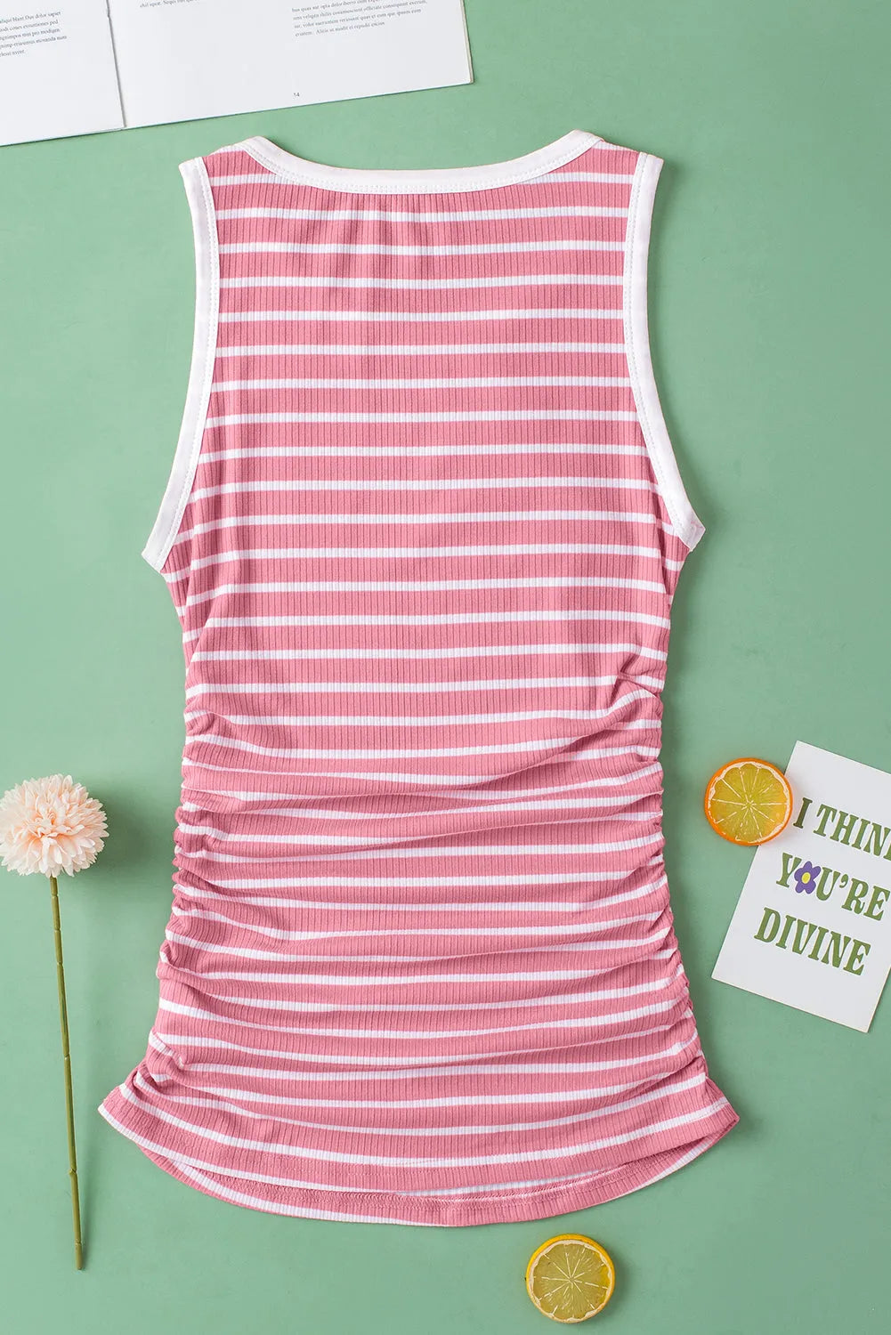 Pink Stripe Contrast Round Neck Sleeveless Slim Top - Chic Meadow Boutique 