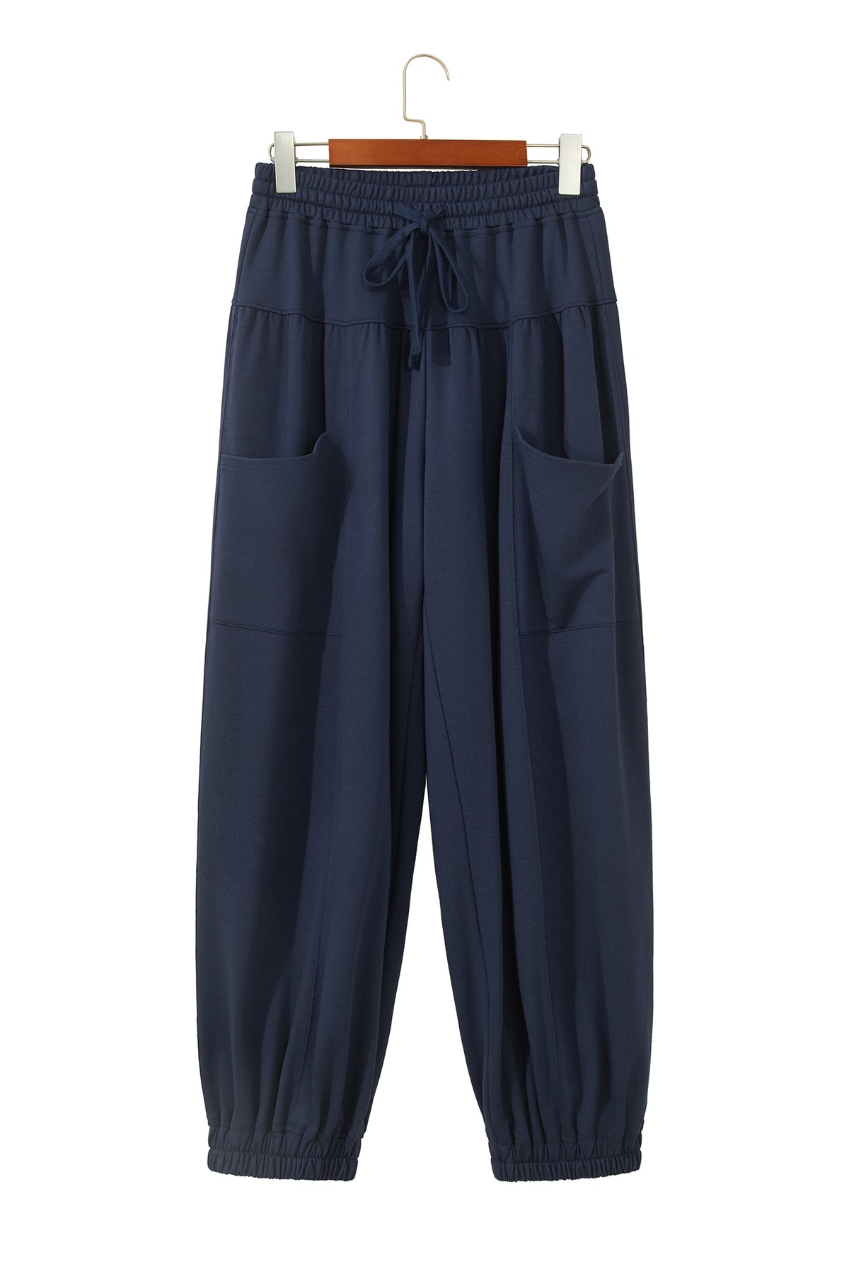 Dirty blue Elastic Waist Drawstring Wide Leg Full Length Pants
