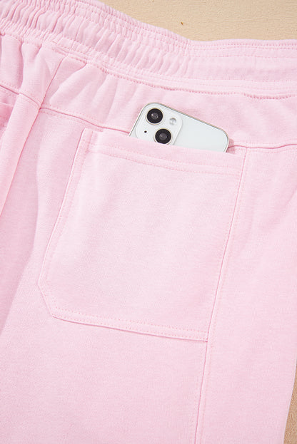 Light Pink Drawstring Waist Patchwork Solid Color Jogger Pants