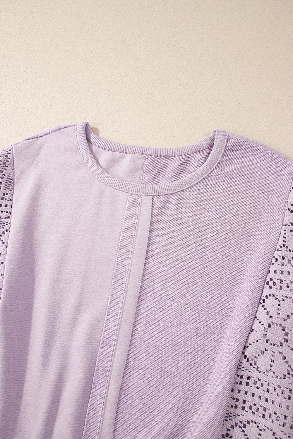 Orchid Petal Knit Crochet Exposed Seam Ribbed Trim Sweatshirt - Chic Meadow Boutique 