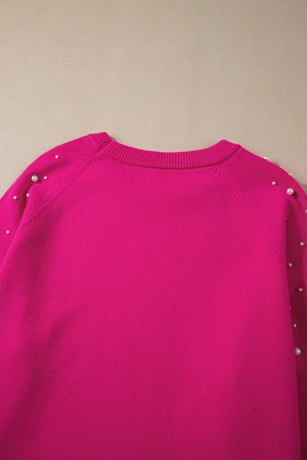 Strawberry Pink Pearled Decor Raglan Sleeve Plus Size Sweater - Chic Meadow Boutique 