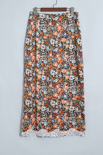 Multicolour Cheetah Print Trim Split Long Western Skirt