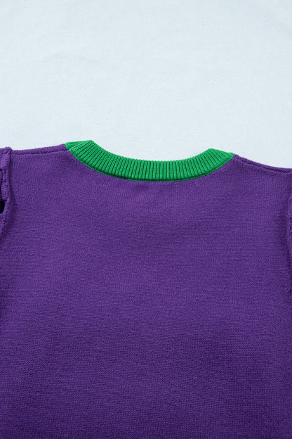 Tillandsia Purple Mardi Gras Tinsel Graphic Short Sleeve Sweater