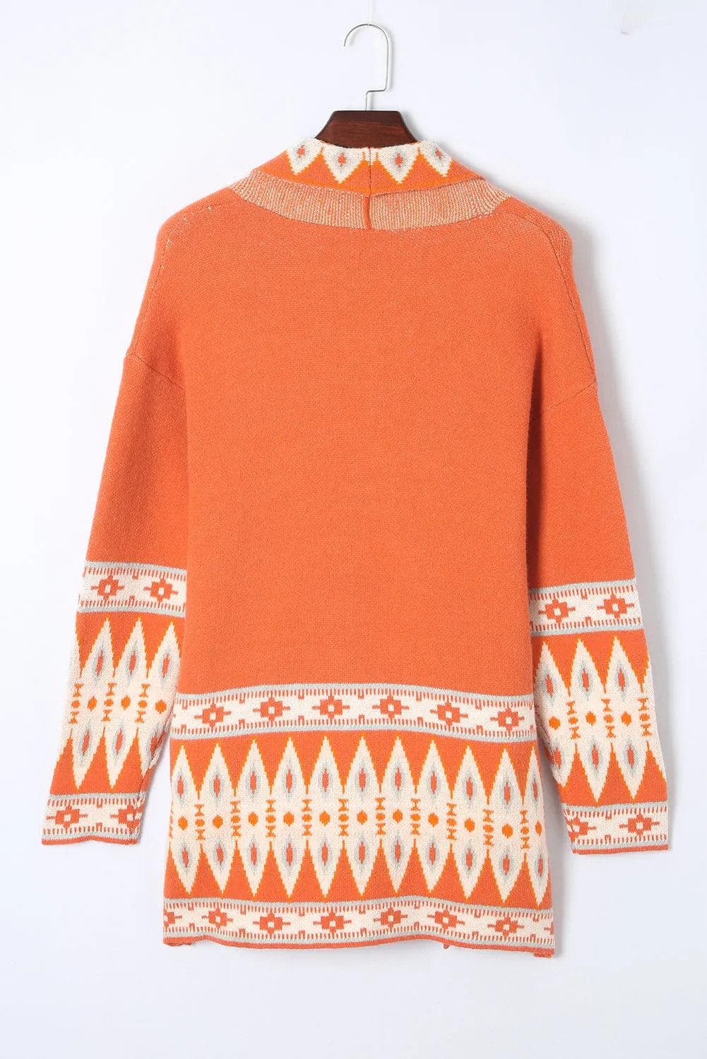 Tops/Sweaters & Cardigans Orange Printed Aztec Print Open Front Knitted Cardigan