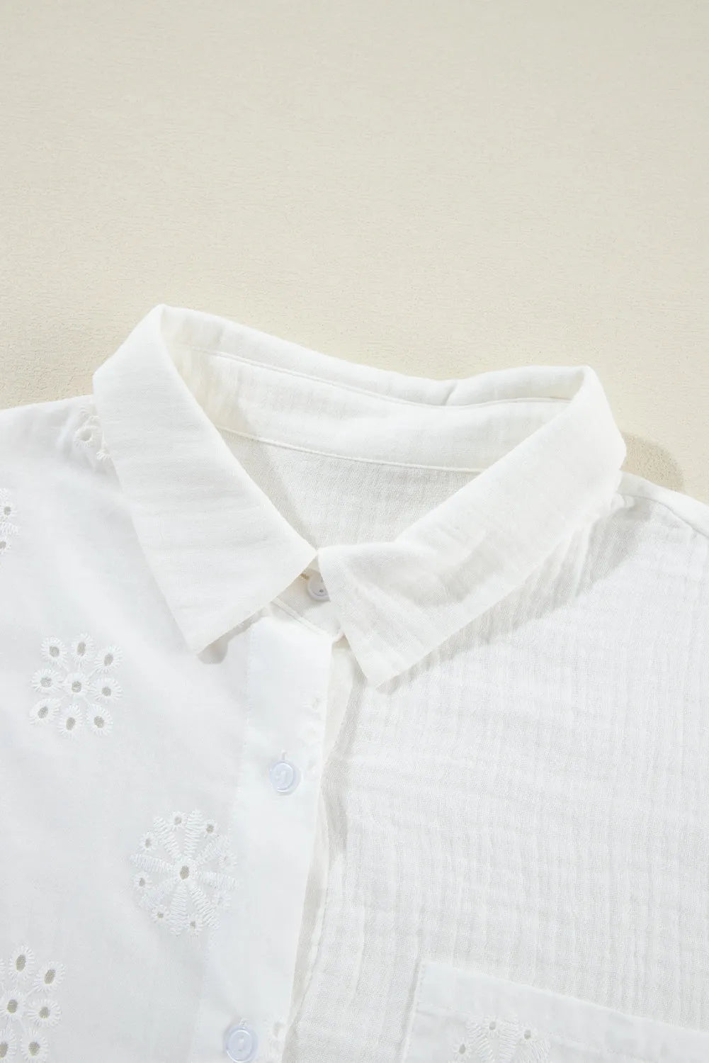 White Broidered Anglaise Crinkle Loose Shirt - Chic Meadow Boutique 