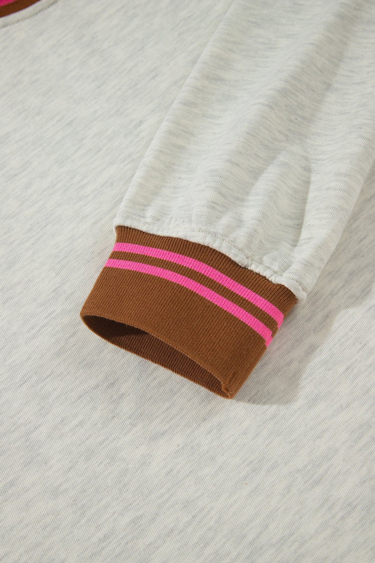 Gray Ribbed Stand Neck Long Sleeve Loose Fit Sweatshirt