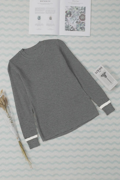 Tops/Sweaters & Cardigans Medium Grey Ribbed Trim Crew Neck Long Sleeve Sweater