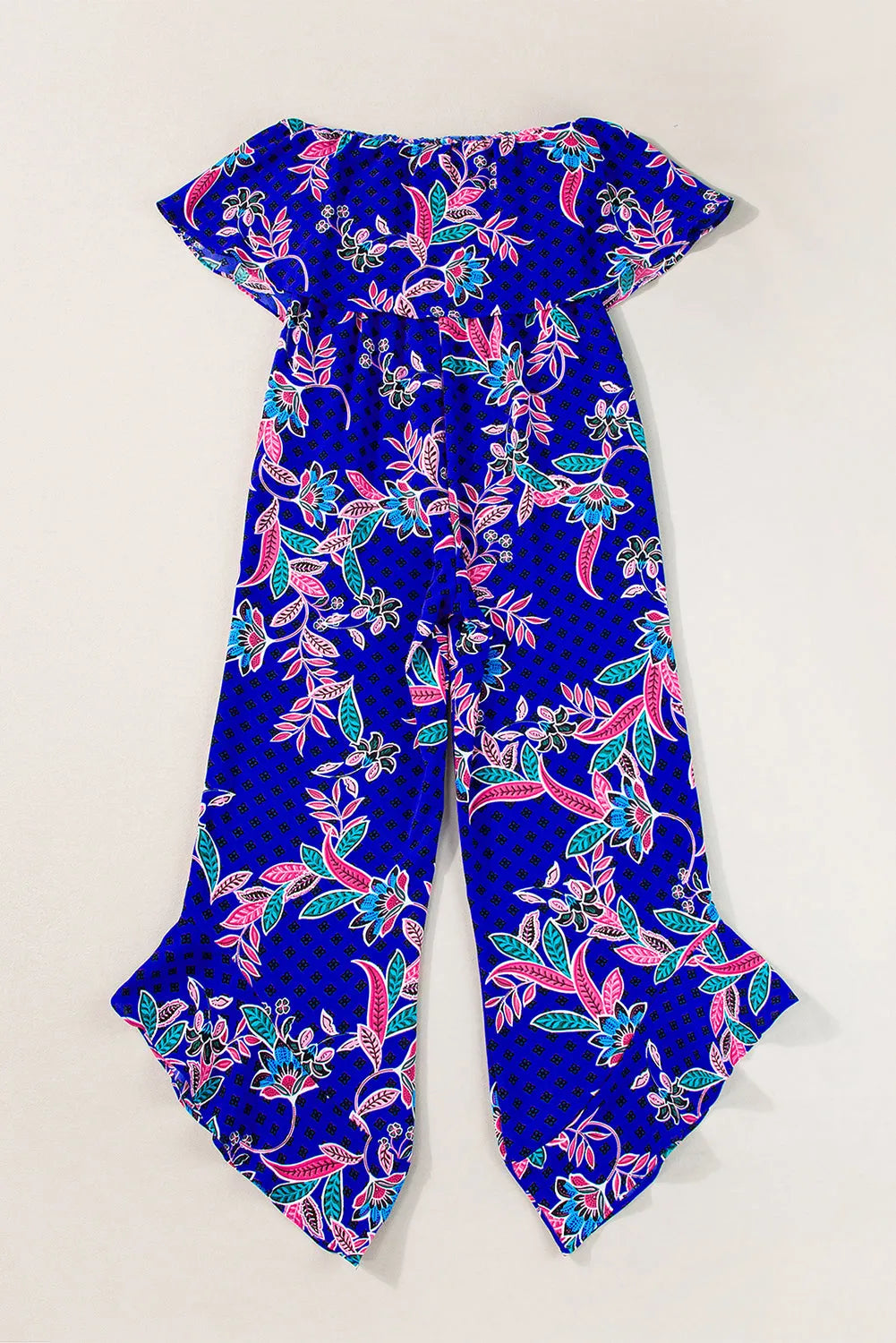 Blue Mix Tropical Print Strapless Ruffled Jumpsuit - Chic Meadow Boutique 