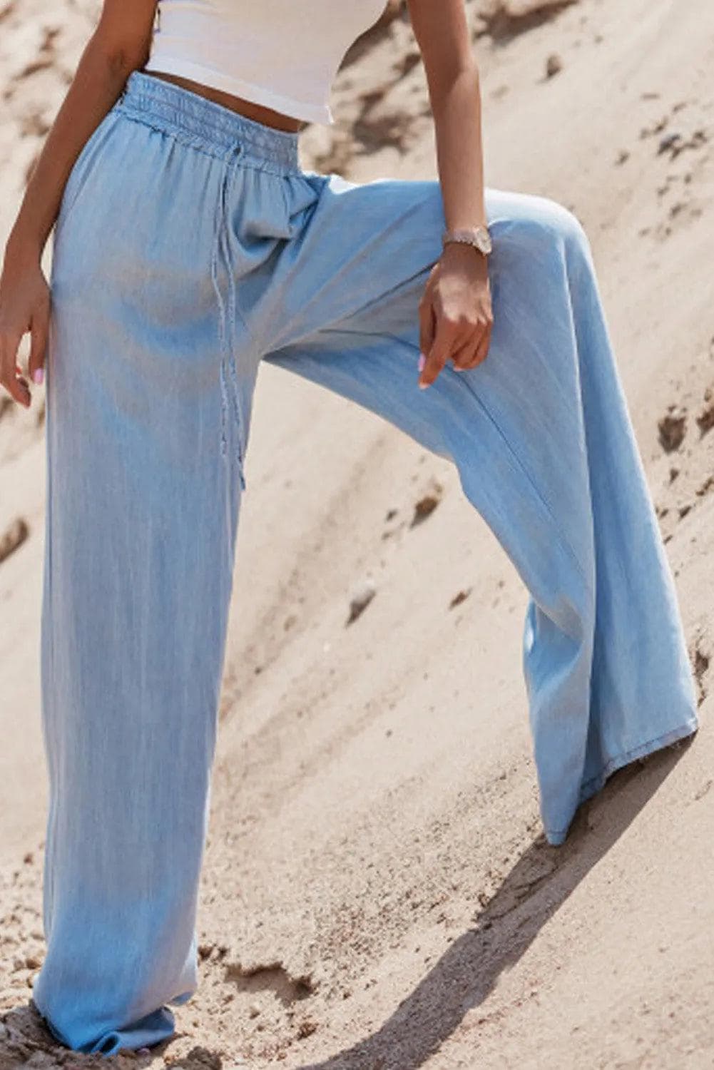 Bottoms/Pants & Culotte Myosotis Drawstring High Waist Wide Leg Denim Pants