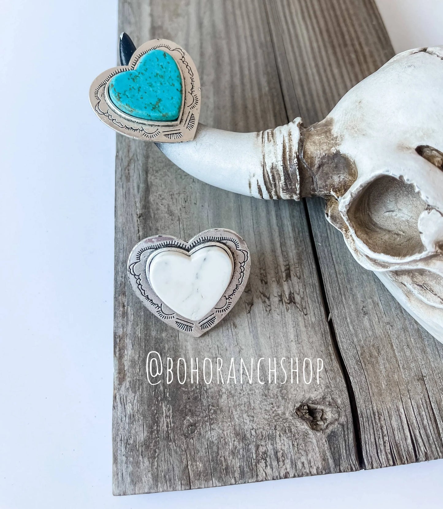 Western Statement Natural Stone Heart Ring - Chic Meadow Boutique 