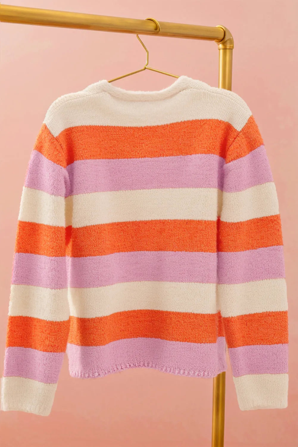 Orange Stripe Colorblock V Neck Casual Sweater - Chic Meadow Boutique 