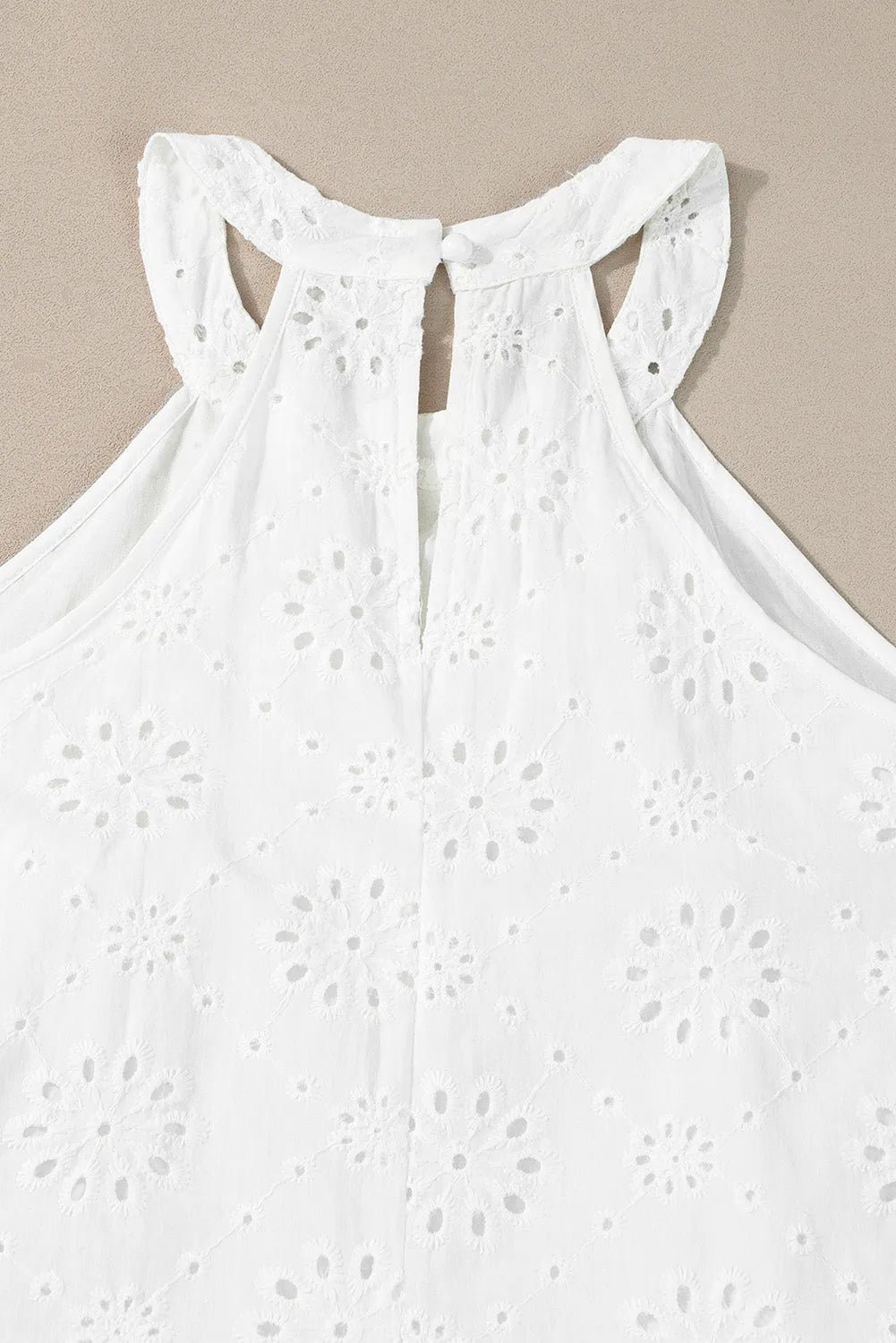 White Boho Eyelet Pattern Halter Neck Sleeveless Dress - Chic Meadow Boutique 