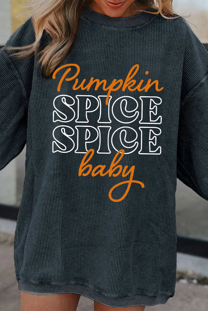 Dark Grey Halloween Pumpkin Spice Baby Graphic Textured Sweatshirt - Chic Meadow Boutique 