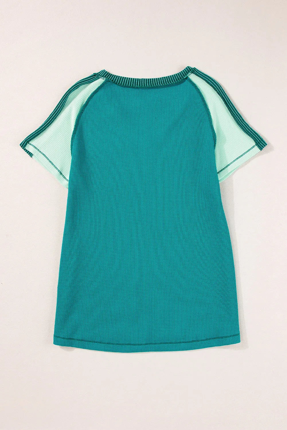 Green Exposed Seam Color Block Knitted V Neck T-shirt - Chic Meadow Boutique 