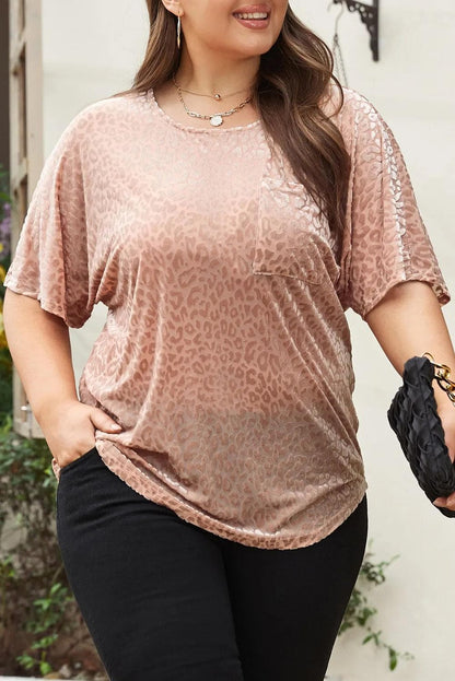 Plus Size/Plus Size Tops/Plus Size Tops & Tees Khaki Leopard Print Plus Size T-shirt