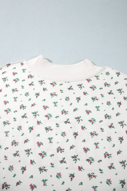 Apricot Floral Print Texas Long Sleeve Ribbed Neck Tunic Plus Size Sweatshirt