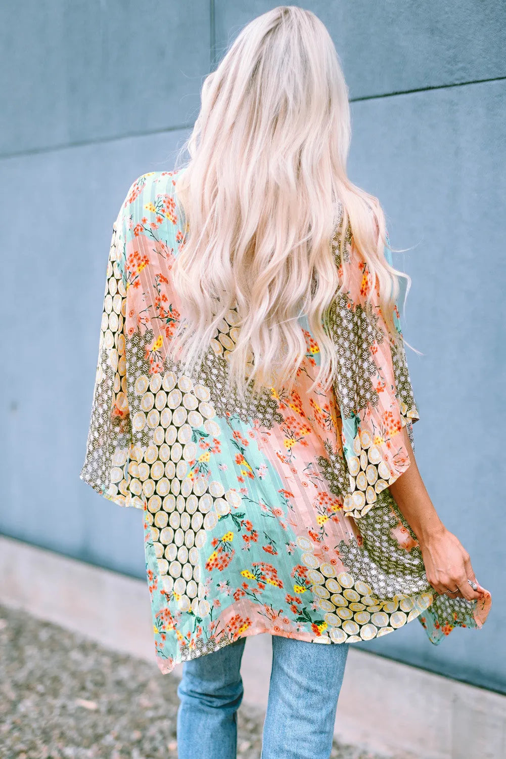 Multicolor Floral Open Sheer Shimmer Kimono - Chic Meadow Boutique 