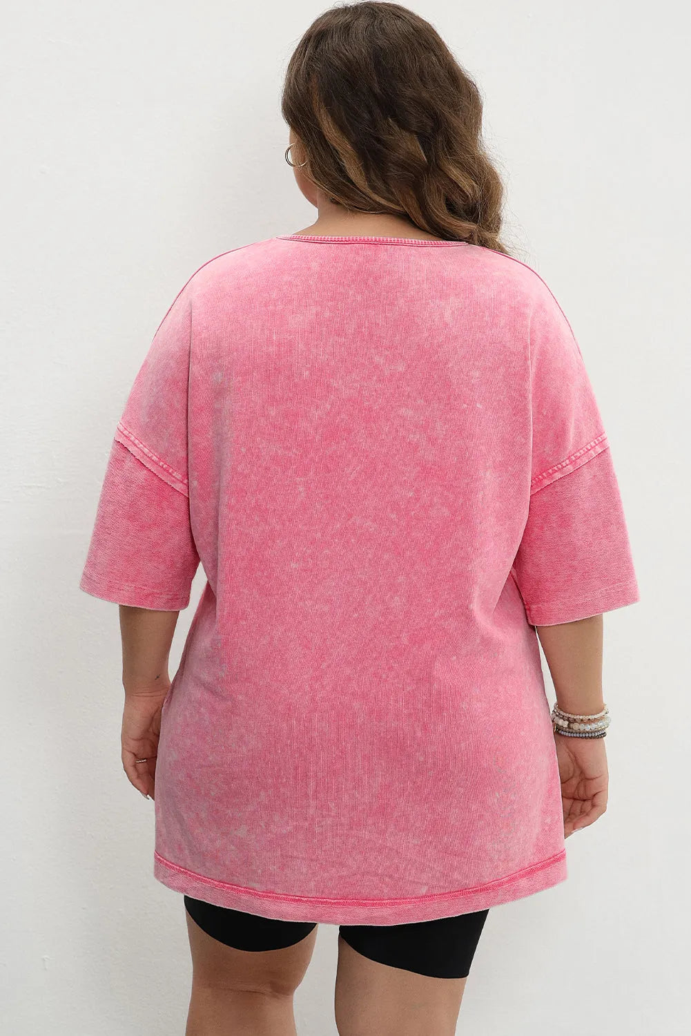 Strawberry Pink Mineral Wash Drop Sleeve Patchwork Plus Tee - Chic Meadow Boutique 