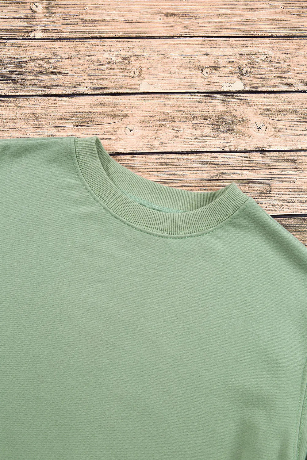 Smoke Green Plain Drop Shoulder Crewneck Pullover Sweatshirt - Chic Meadow Boutique 