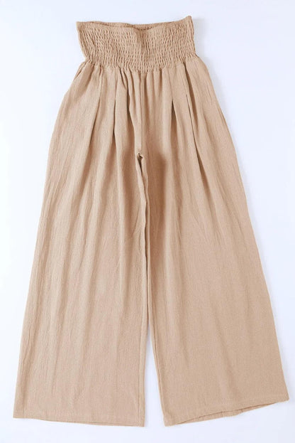 Bottoms/Pants & Culotte Khaki Smocked Wide Waistband High Waist Wide Leg Pants