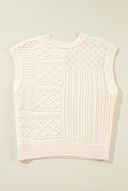 Beige Cable Knit Dolman Armholes Sweater Tank - Chic Meadow Boutique 